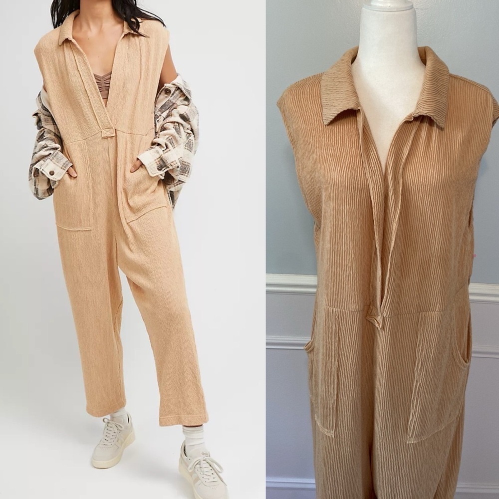 Free People Beach Carousel One Piece Neutral Slouchy Textured Free Knit Sz L